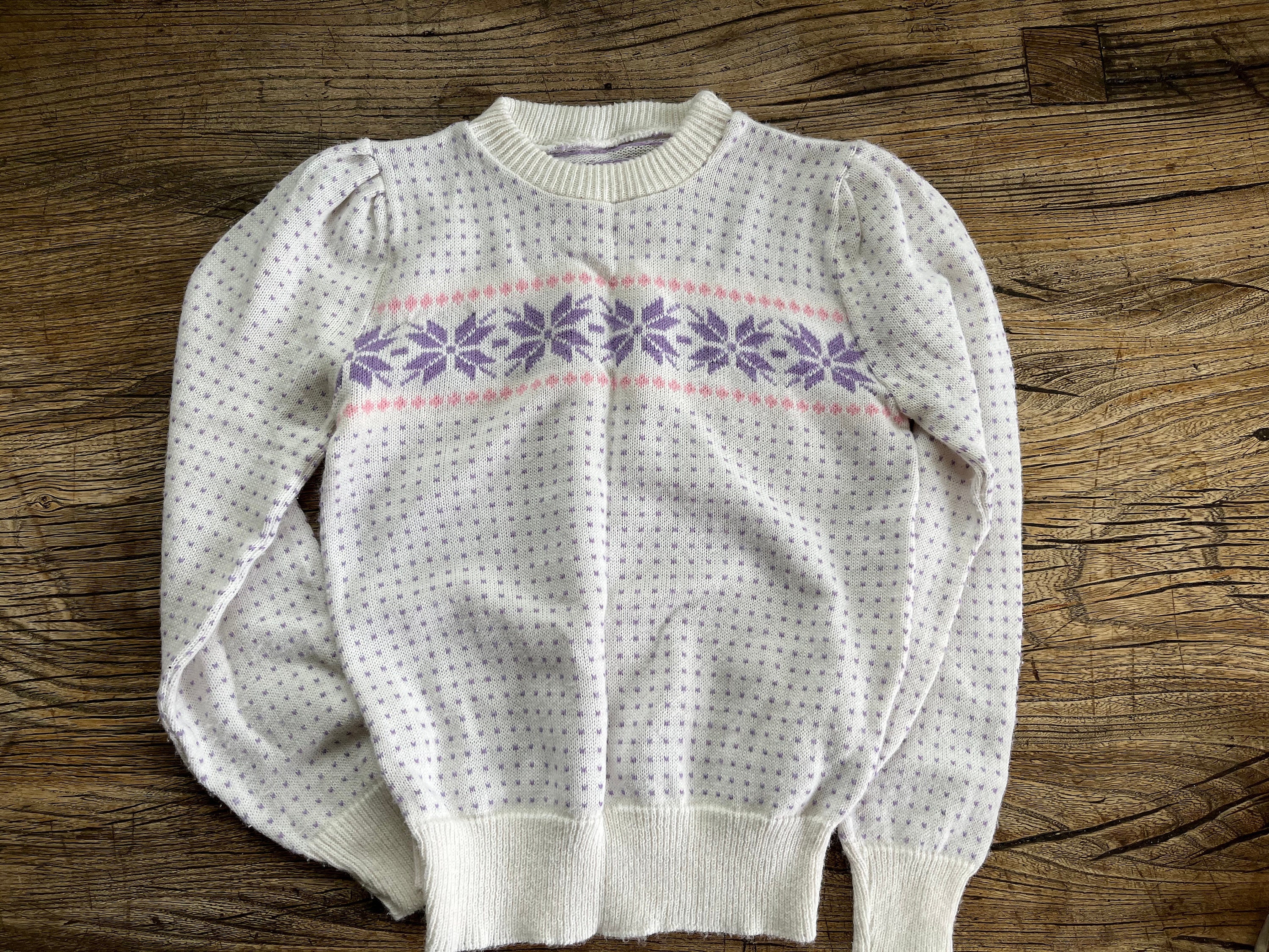 MightyMen Vintage 80's Retro Girls Fair Isle Intarsia Snowflake Sweater