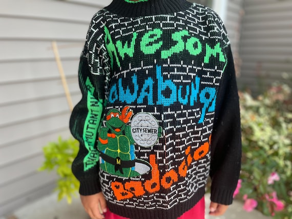 Vintage 80's Retro Boys Blue Teenage Mutant Ninja Turtles Sweater