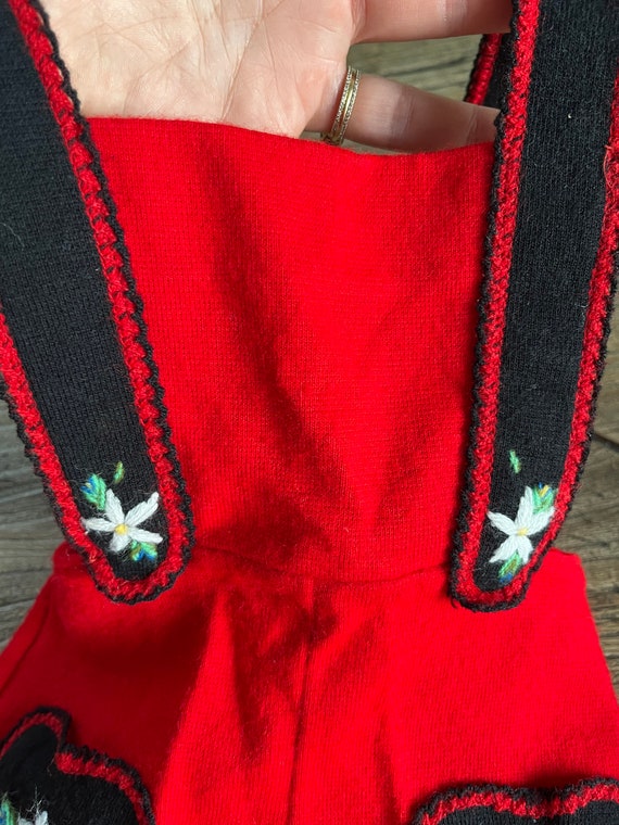 Rare Vintage 50's Retro Girls Red Wool Embroidere… - image 5