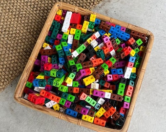Vintage Lot Of  Math Cubes, Interlocking Learning Toys Building Blocks Preschool Plastic Building Toys