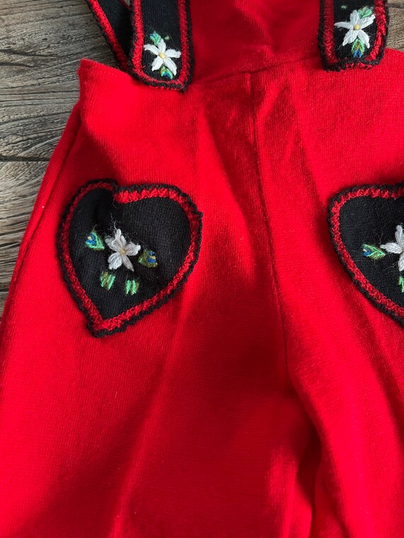 Rare Vintage 50's Retro Girls Red Wool Embroidere… - image 4