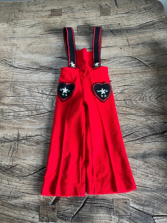 Rare Vintage 50's Retro Girls Red Wool Embroidere… - image 1