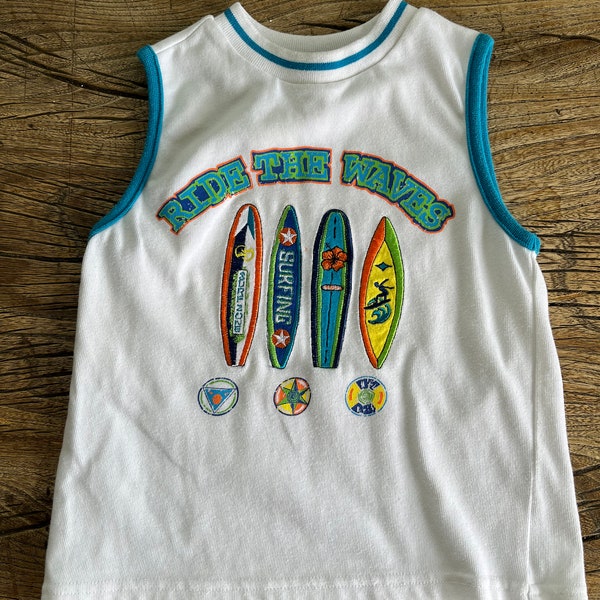 Vintage 90's Retro Boys Health-Tex Surfing Cotton Tank Top Size 6T