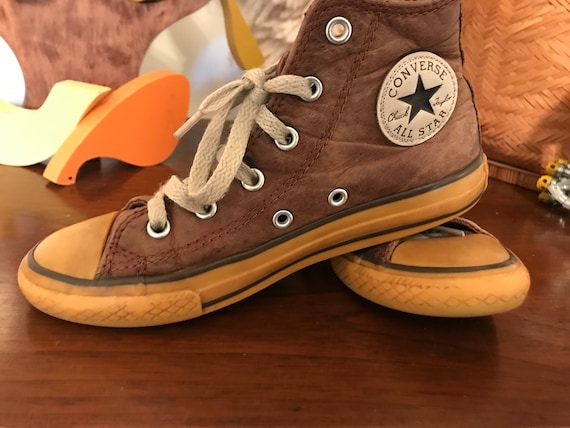 leather brown converse high tops