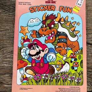 Vintage 1989 NINTENDO Super Mario Brothers STICKER FUN precut stickers lick stick & color - Unused