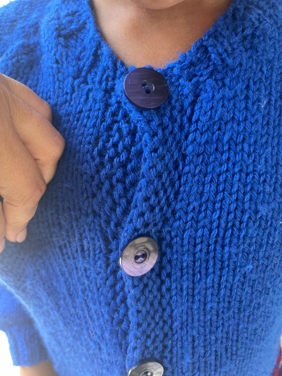 Vintage 80's Retro Handmade Knitted Blue Cardigan Sweater- 5/6T - Etsy
