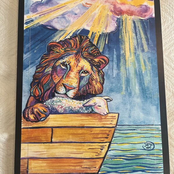 Vintage Lion and Lamb Christian Wood Kids Toddler Puzzle