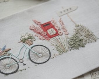 Bike with Flower Basket Embroidery Kit - On The Way from The Stitchery Lane Series