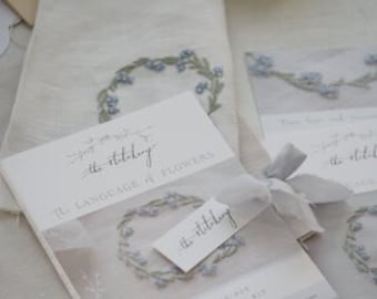 Forget me Knot wreath - a mini embroidery kit from the language of flowers range