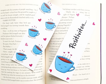 Positivitea bookmarks set van twee illustraties schattige kawaii positiviteit thee cafeïne mindfulness drank hart boek accessoire briefpapier lezen