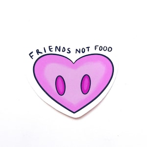 Autocollant en vinyle Friends Not Food, illustration dessinée à la main, à base de plantes végétaliennes, amour du cochon, animaux mignons, autocollant végétalien pour le réchauffement climatique, environnement rose