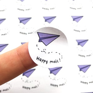 35 x Happy mail small business thank you stickers cute kawaii stationery illustration labels entrepreneur self employed envelope packaging