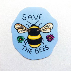 red de bijen met de hand getekende illustratie vinylsticker cartoon honingraat bloemen milieu opwarming van de aarde bijenkorf in gevaar gebracht uitgestorven veganist