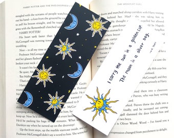 Zon en Maan bladwijzers set van twee illustratie kawaii schattig boek accessoire briefpapier astrologie tarot spirituele wolken hemelsterren lezen geschenk