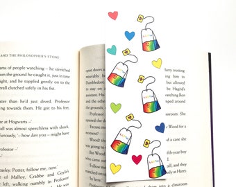 LGBTea bookmark 100% recycled material 350gsm card hand-drawn illustration cute kawaii pride gay love illustration rainbow flag bisexual
