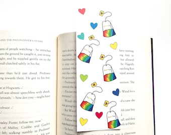 LGBTea bladwijzer 100% gerecycled materiaal 350gsm kaart met de hand getekende illustratie schattige kawaii pride gay liefde illustratie regenboogvlag biseksueel