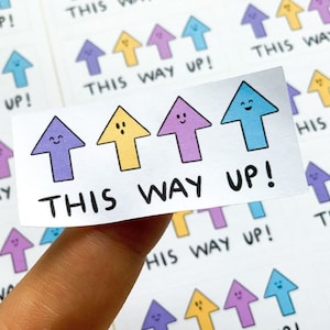 35 x This way up packaging labels small business cute kawaii illustration package labelling post postage arrows do not bend please colourful