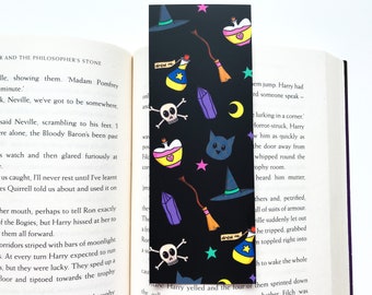 Pastel witch bookmark 100% recycled card kawaii illustration stationery halloween magic black cat potions magical gift for reader accessory