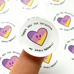 35 xThank you for supporting my small business rainbow heart stickers kiss cut sticker sheet packaging labels label cute kawaii illustration
