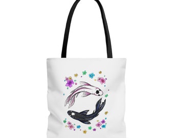Yin yang koi fish Tote Bag cute kawaii illustration shopper shopping accessory anime japan flowers cherry blossom gift present backpack tree