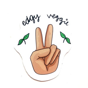 Edgy Veggie vinilo pegatina ilustración vegana juego de palabras ambiente divertido paz despertó salvar el planeta salvar a los animales amor compasión basado en plantas