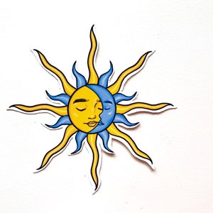 The sun and moon vinyl sticker illustration hand-drawn hand-made kawaii astrology stars stickers tarot spiritual celestial magic magical