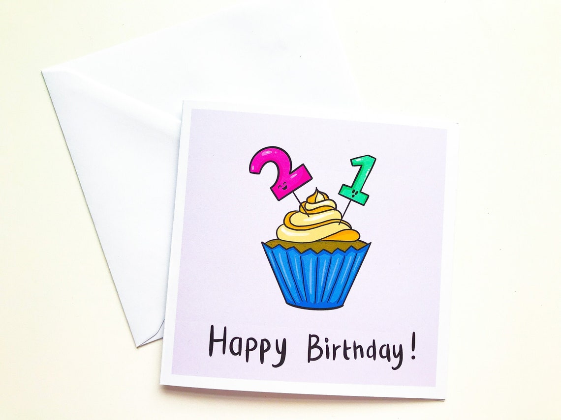 Happy 21st Birthday Hand made greetings card bday cute