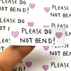 35 x please do not bend heart stickers cute kawaii illustration small business entrepreneur packaging packages label labels don't fragile