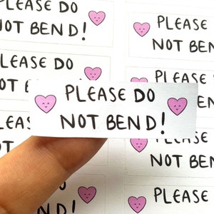 35 x please do not bend heart stickers cute kawaii illustration small business entrepreneur packaging packages label labels don&#39;t fragile