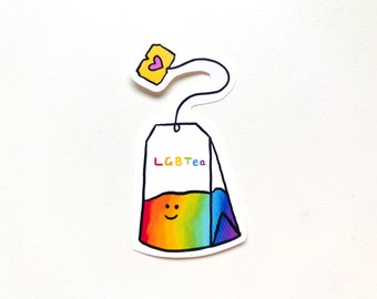 LGBTea vinyl sticker illustration pun funny lgbtq+ pride artwork tea love rainbow bisexual gay lesbian transgender queer hand-drawn teabag