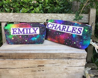 Galaxy sky themed personalised wash bag