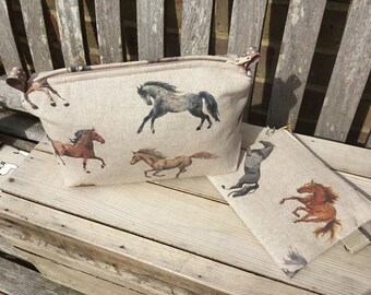 Handmade Horse fabric  zip coin purse / wash bag / cosmetic bag cosmetic bag