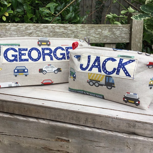 Car Vehicles themed personalised wash bag