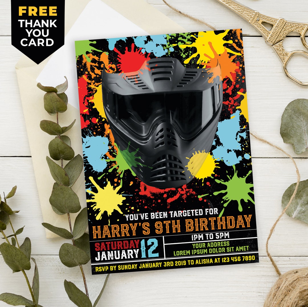 Camouflage Invitation, Paintball Birthday Invitation, Paintball Party
