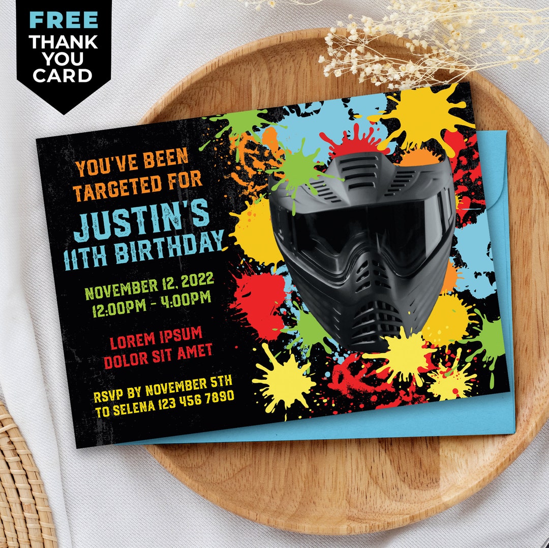 Camouflage Invitation, Paintball Birthday Invitation, Paintball Party