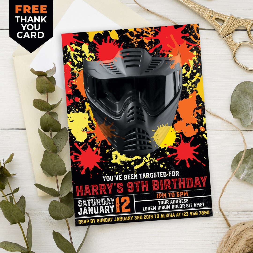 Camouflage Invitation, Paintball Birthday Invitation, Paintball Party