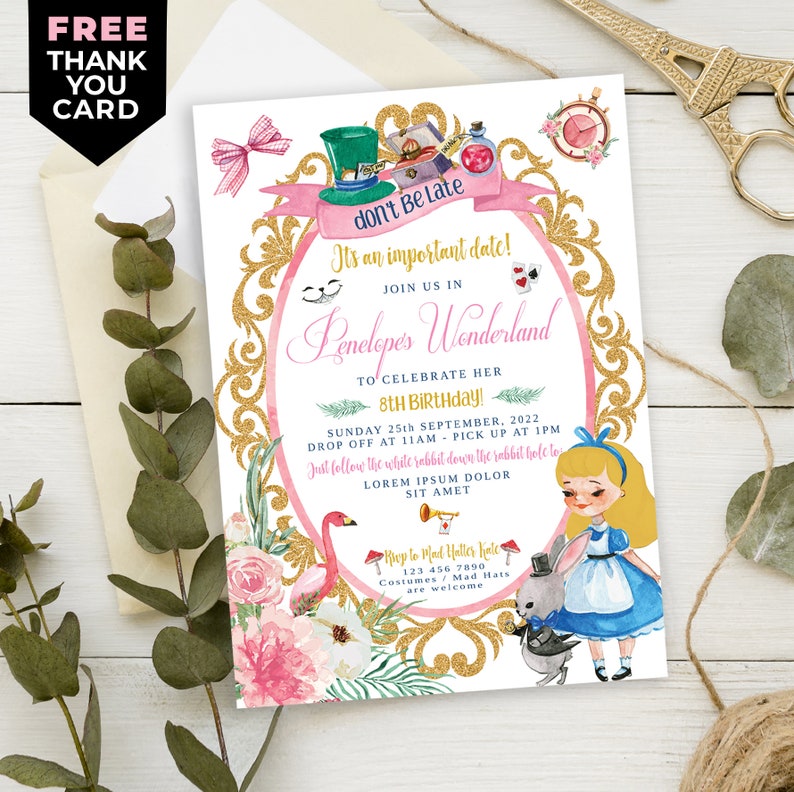 Editable Alice in Onederland Birthday Invite, Printable Mad Hatter Hat