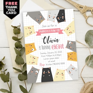 Kitty Cat Birthday Invitation, EDITABLE Purrfect Party Invite Template, Are You Kitten Me Right Meow, Cat Birthday Party Invite,