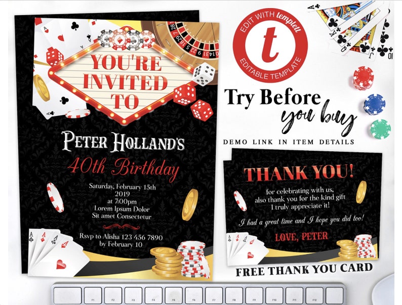 Editable Casino Birthday Invitation. Poker Birthday Invitation, Casino ...