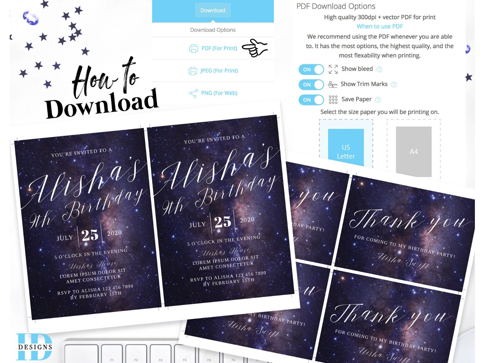 Galaxy Stars Printable Birthday Invitation, Out of This World Party ...