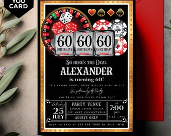 Editable Casino Birthday Invitation. Poker Birthday invitation, Casino Birthday Flyer, Ace Plying Cards, Casino Invitation Template