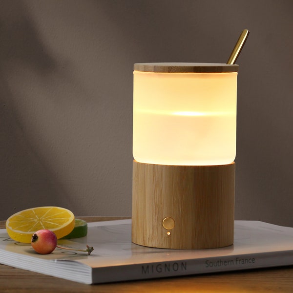ceramic travel mug,beale pottery,kitchen accessories,so wood Stick Bamboo Wood Series Thermostatic Water Cup Three-speed Touch Night Light