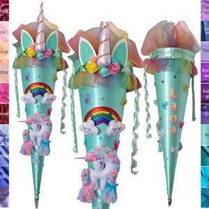 School cone with unicorn for girls, with name, sewn, fabric, candy cone
