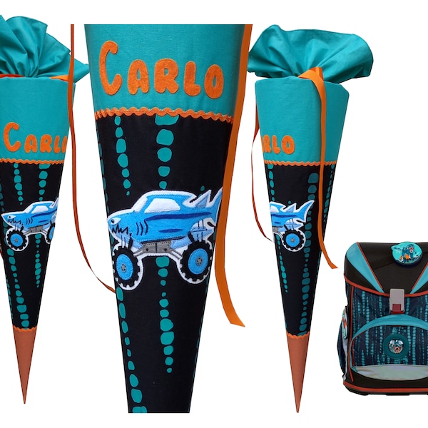 Monster truck school cone match the Big Rex satchel,for boys,sewn,custom