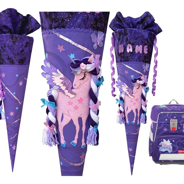 Mochila escolar unicornio, a juego con la Pegaso Emily Paso a Paso, para niñas, nombre deseado, personalizada, bolsa de azúcar