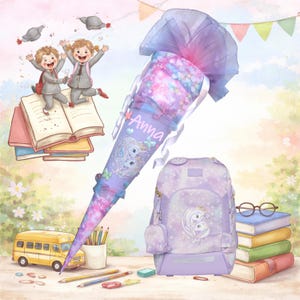 Mädchen Schultüte mit Namen Einhorn lila rosa – Stoff Schultüte mit Herzen & 3D Deko passend zu Beckmann Unicorn Princess Purple