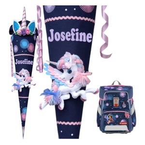 Unicorn school cone - personalized with name - matching Mermaid Delia - school enrollment gift - girls school cone - candy cone handmade