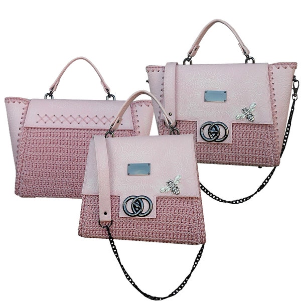 Rosa und schwarze Umhängetasche/Libelle Charme Tasche/ Transformer Tote Tasche