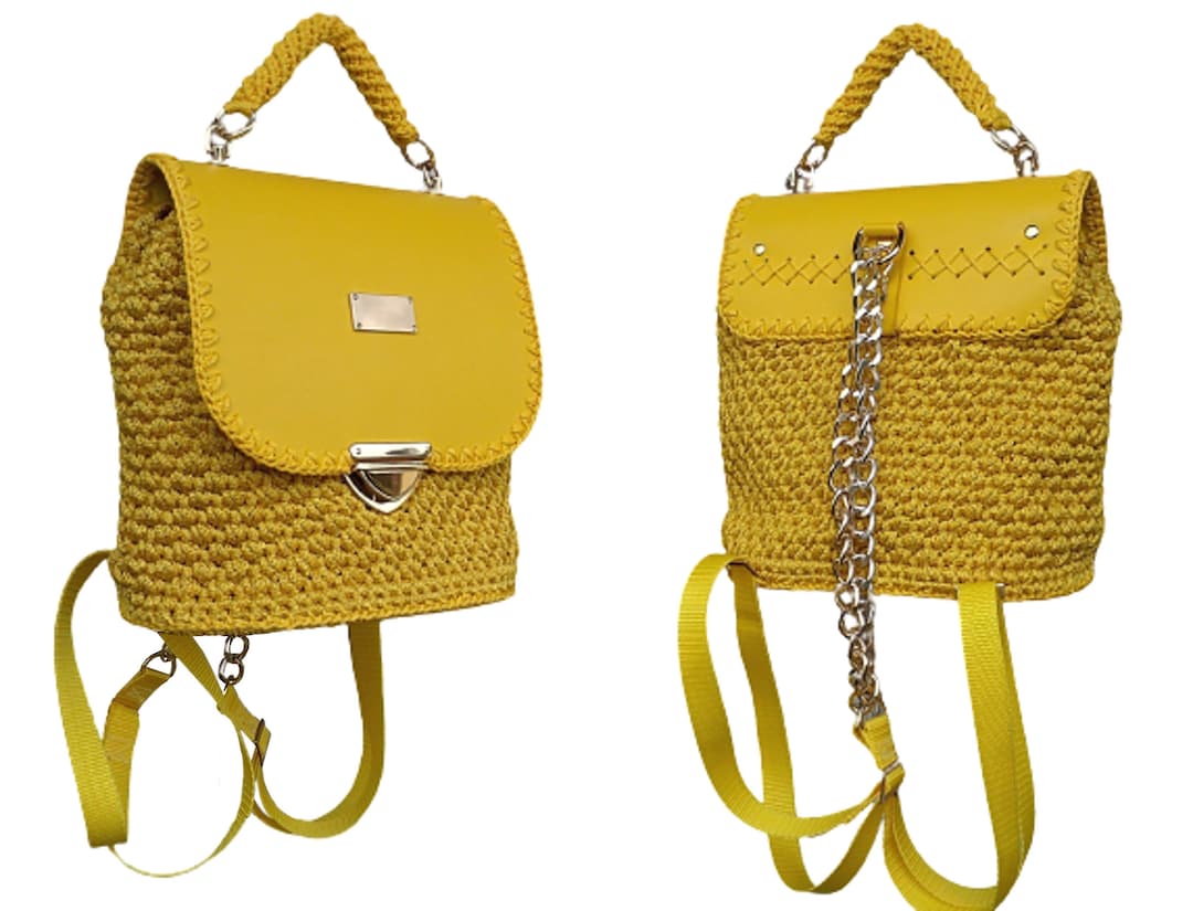 Crochet Mini Backpack With Chain.women's Bag With Backpack Function ...