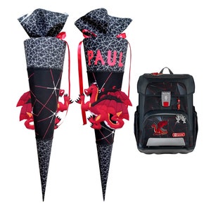 Custom Schultüte match the Dragon Drago Step by Step, for boys, custom, Sewn, red dragon,Name